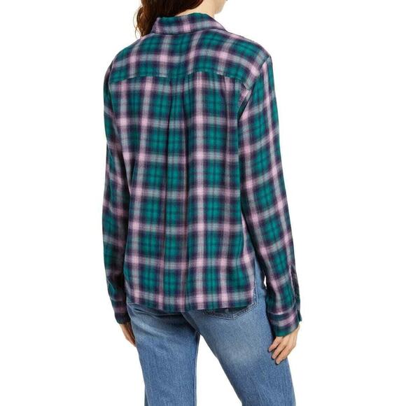 Nordstrom BP. Flannel Button Up Shirt Size XS/Extra Small Green & Pink Plaid NWT - Picture 2 of 2